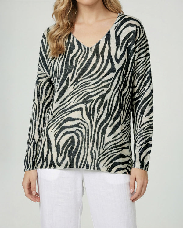Polera Mujer Giulia Regular Cuello en V Manga larga Negro Lineatre