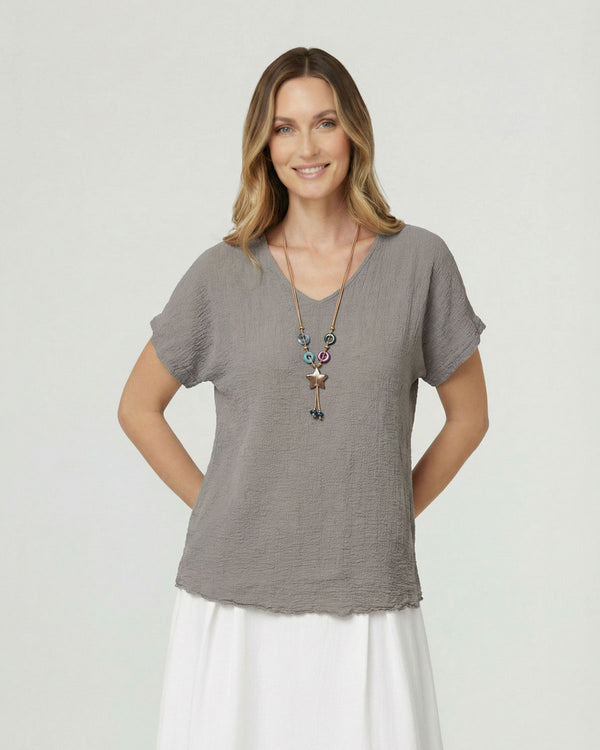 Polera Mujer Clarissa Relaxed Fango Lineatre