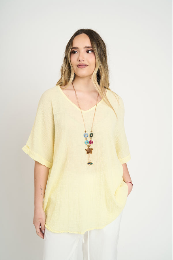 Polera Mujer Elisa Manga corta Amarillo Lineatre