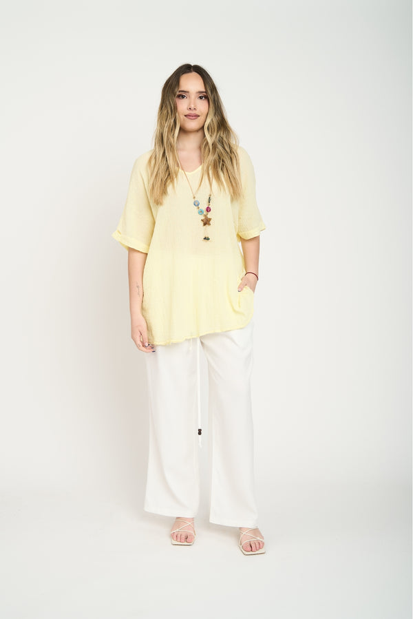 Polera Mujer Elisa Manga corta Amarillo Lineatre