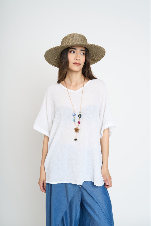 Polera Mujer Elisa Manga corta Blanco Lineatre