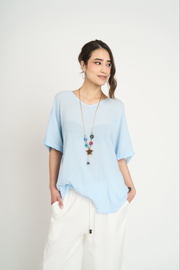 Polera Mujer Elisa Manga corta Cielo Lineatre