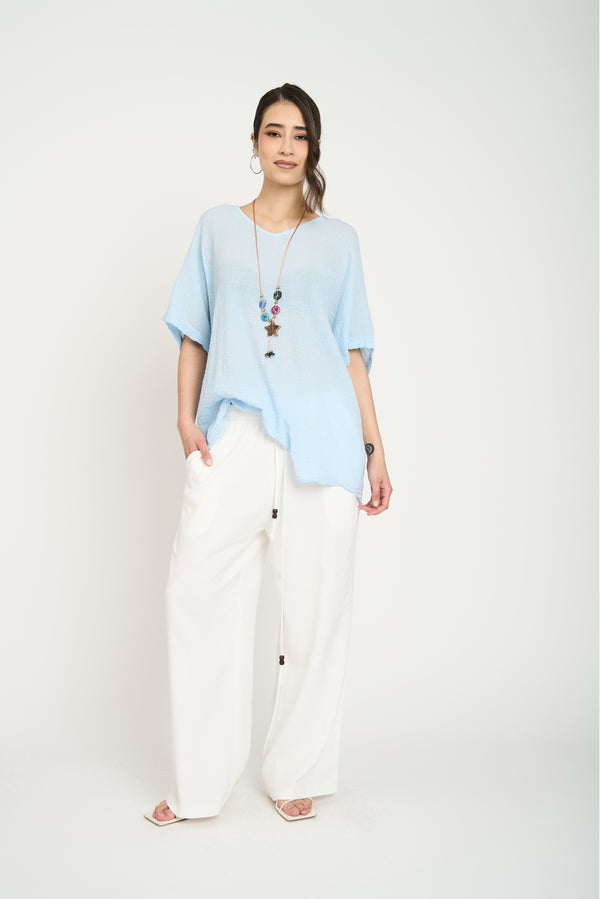 Polera Mujer Elisa Manga corta Cielo Lineatre