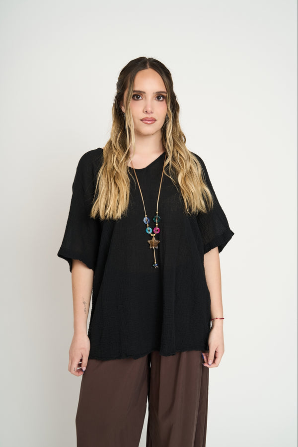 Polera Mujer Elisa Manga corta Negro Lineatre