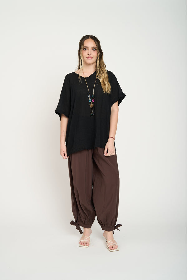 Polera Mujer Elisa Manga corta Negro Lineatre