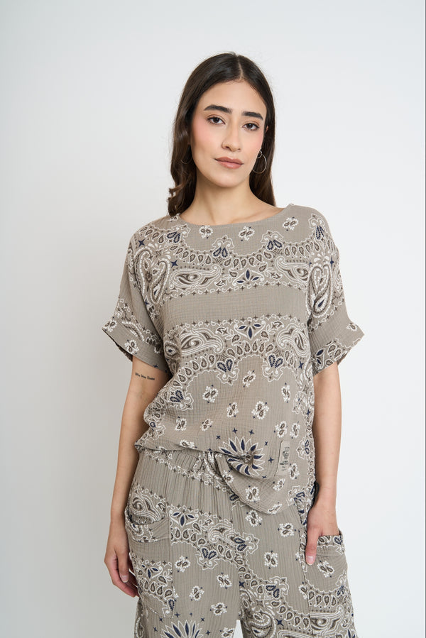 Polera Mujer Victoria Manga corta Fango Lineatre