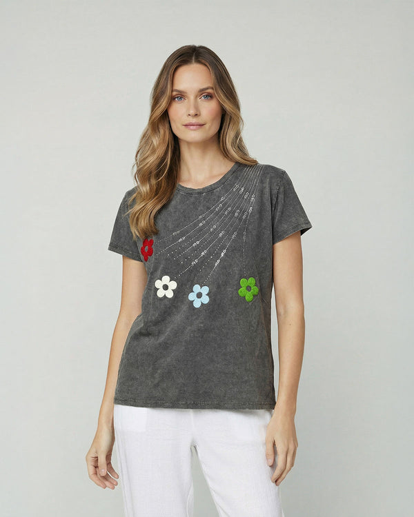 Polera Mujer Olinda Gris Oscuro Bordada Con Brillos Lineatre