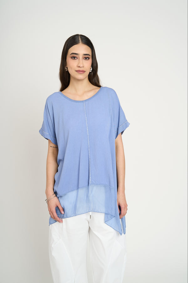 Polera Mujer Eugenia Manga corta Jeans Lineatre