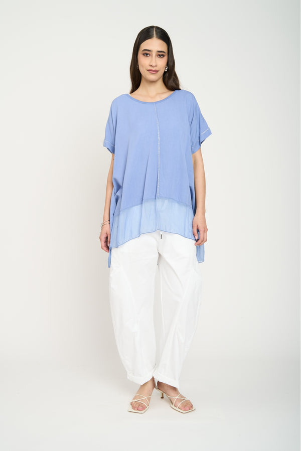 Polera Mujer Eugenia Manga corta Jeans Lineatre