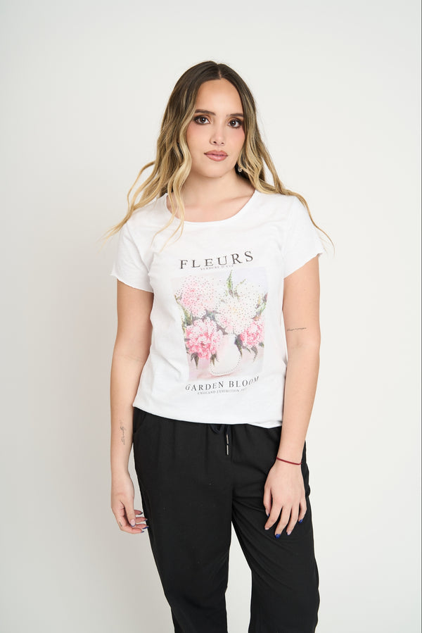 Polera Mujer Javiera Manga corta Flores Lineatre