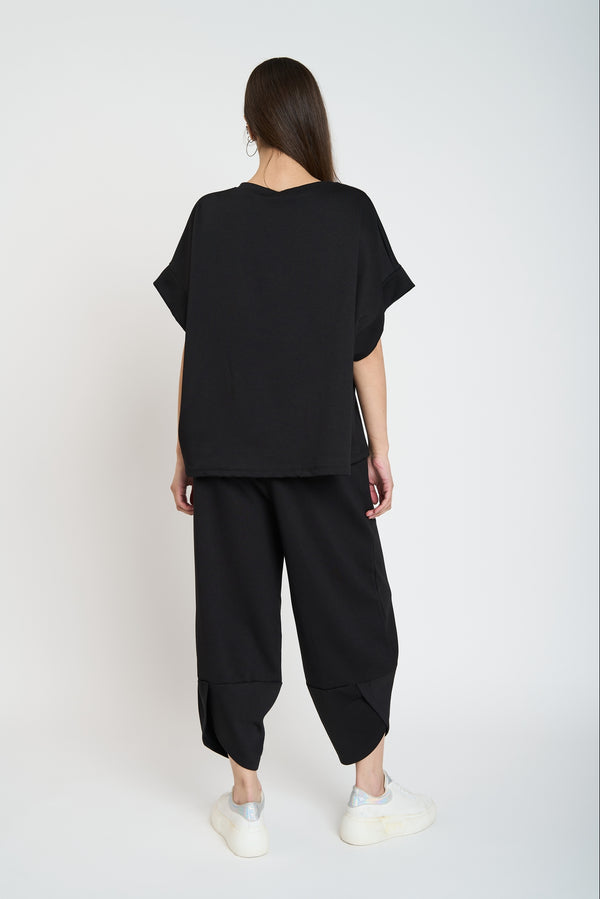 Pantalón Mujer Inés Largo 3/4 Tiro Alto Negro Lineatre