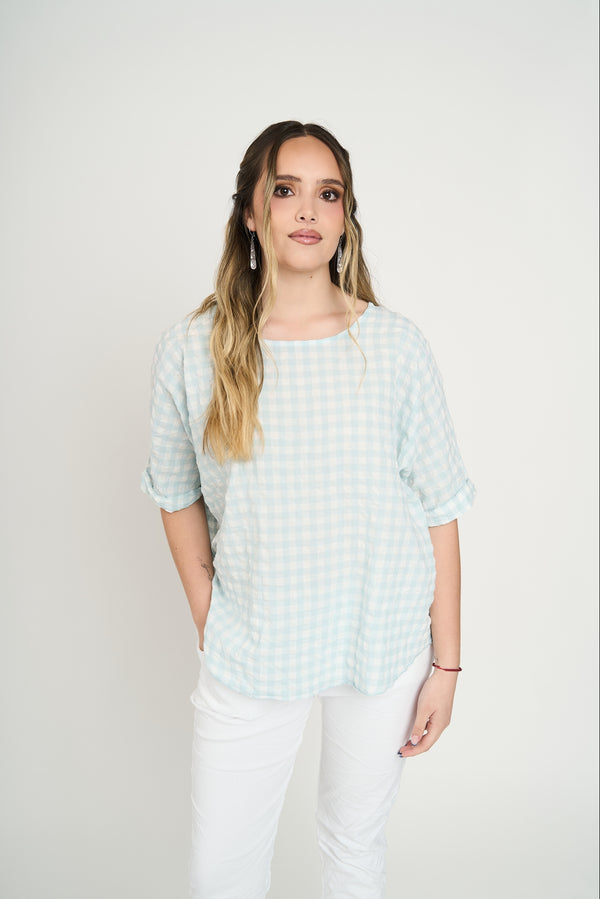 Polera Mujer Emma Manga corta Cielo Lineatre