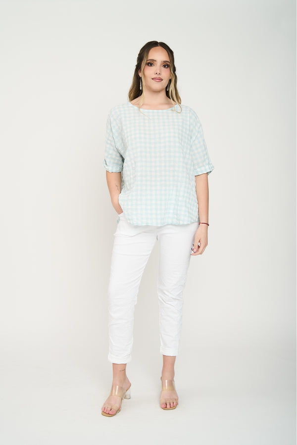 Polera Mujer Emma Manga corta Cielo Lineatre