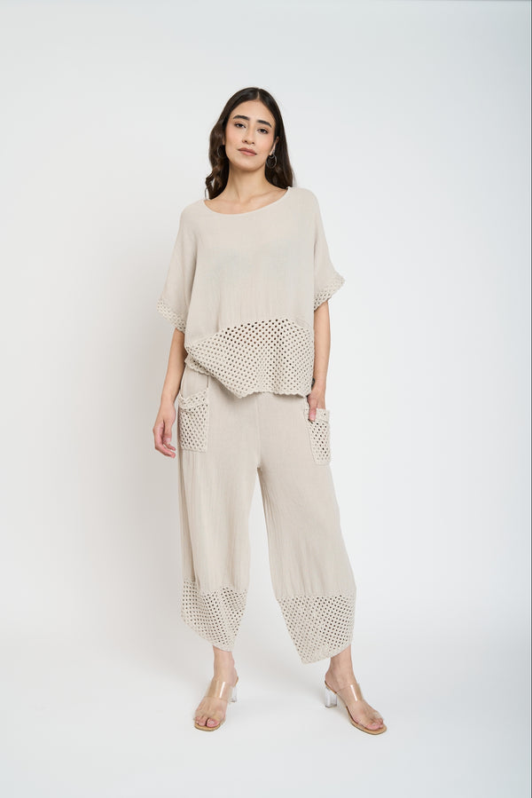 Polera Mujer Irene Manga corta Beige Lineatre