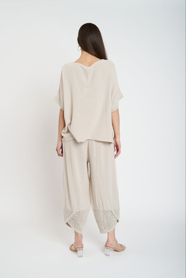 Pantalón Mujer Veronica Largo 3/4 Tiro Alto Beige Lineatre
