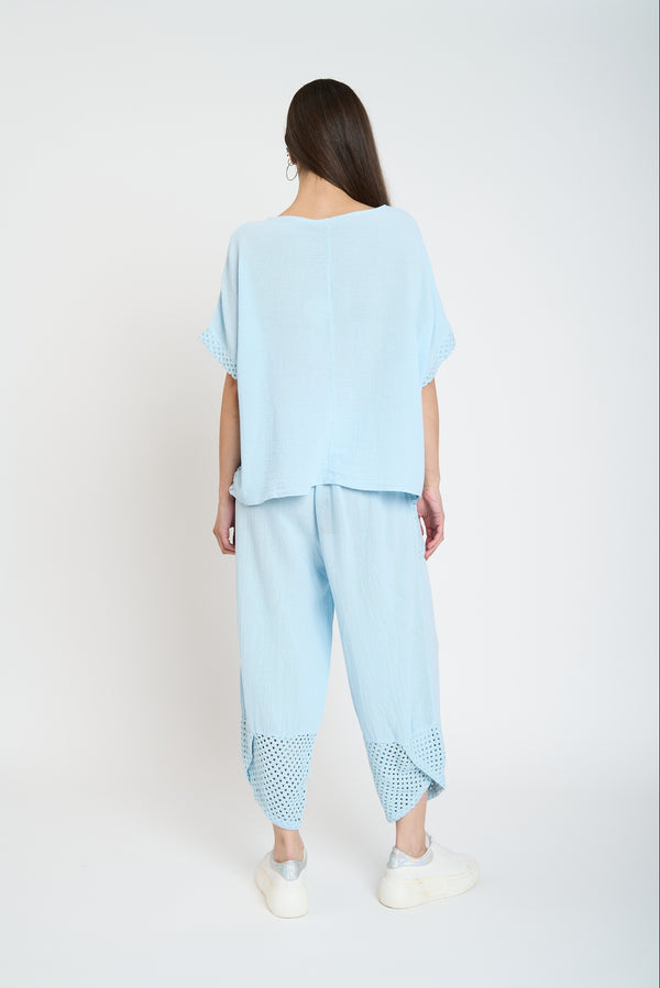 Polera Mujer Irene Manga corta Cielo Lineatre
