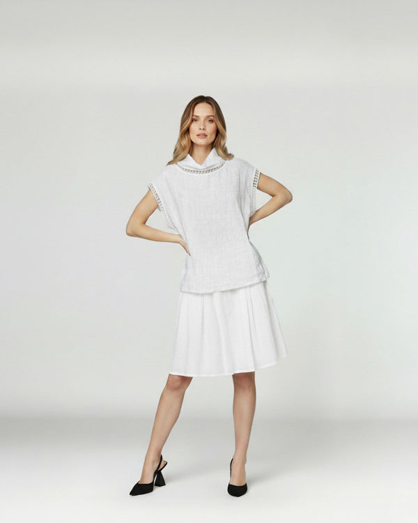 Polera Mujer Brunella Relaxed fit Redondo Sin mangas/encaje Blanco Lineatre
