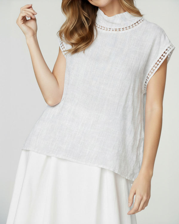 Polera Mujer Brunella Relaxed fit Redondo Sin mangas/encaje Blanco Lineatre