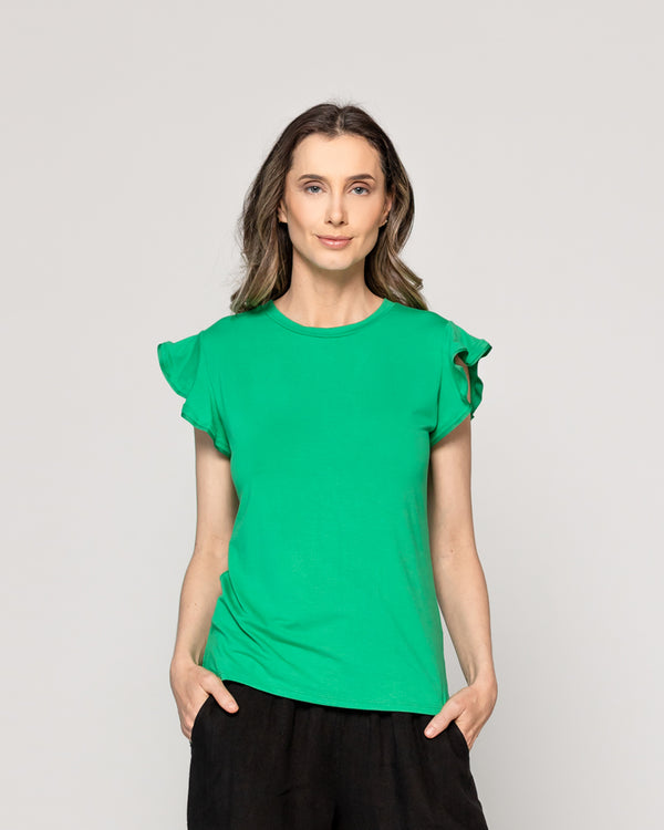 Polera Mujer Básica Ondina Manga Corta Con Volantes Verde Lineatre