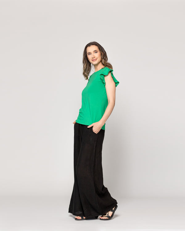 Polera Mujer Básica Ondina Manga Corta Con Volantes Verde Lineatre