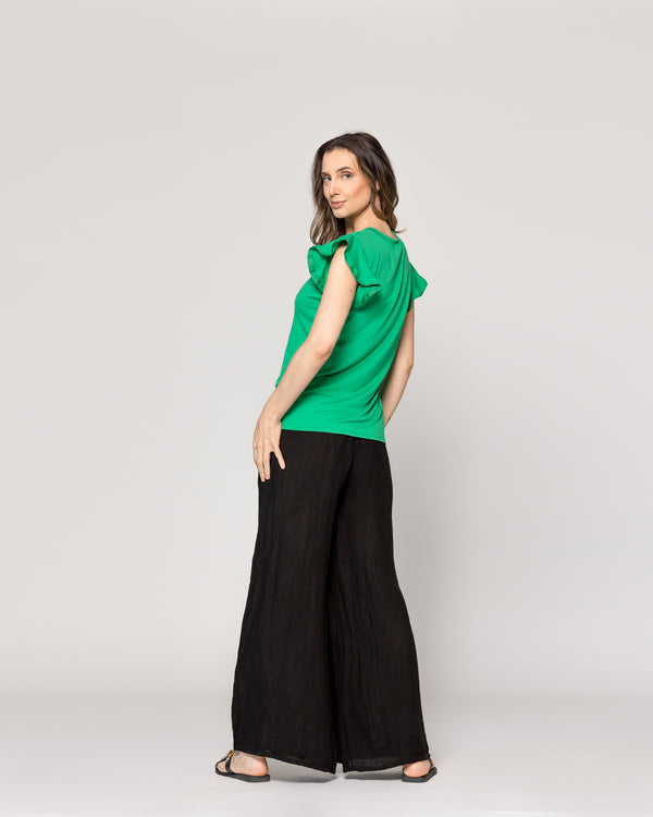 Polera Mujer Básica Ondina Manga Corta Con Volantes Verde Lineatre
