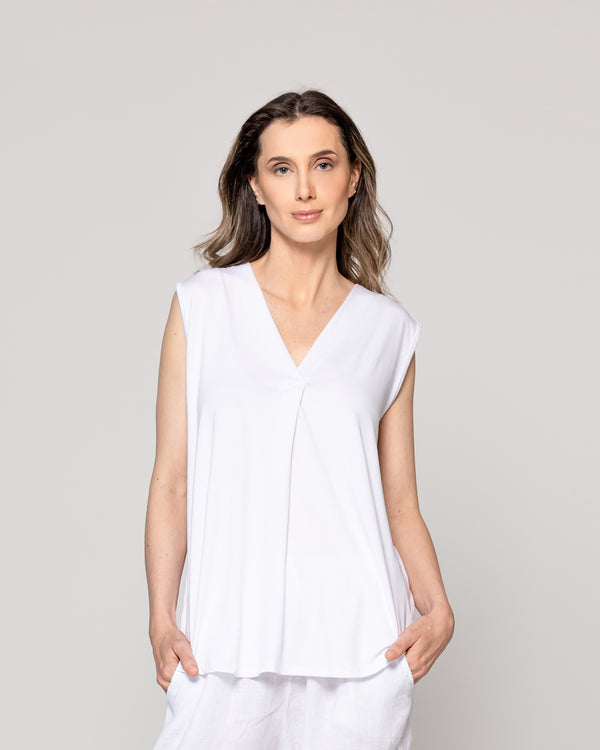 Polera Mujer Básica Olga Escote V Sin Mangas Blanca Lineatre