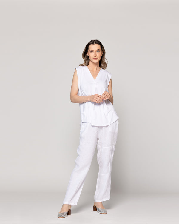 Polera Mujer Básica Olga Escote V Sin Mangas Blanca Lineatre