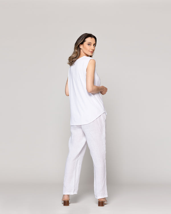 Polera Mujer Básica Olga Escote V Sin Mangas Blanca Lineatre