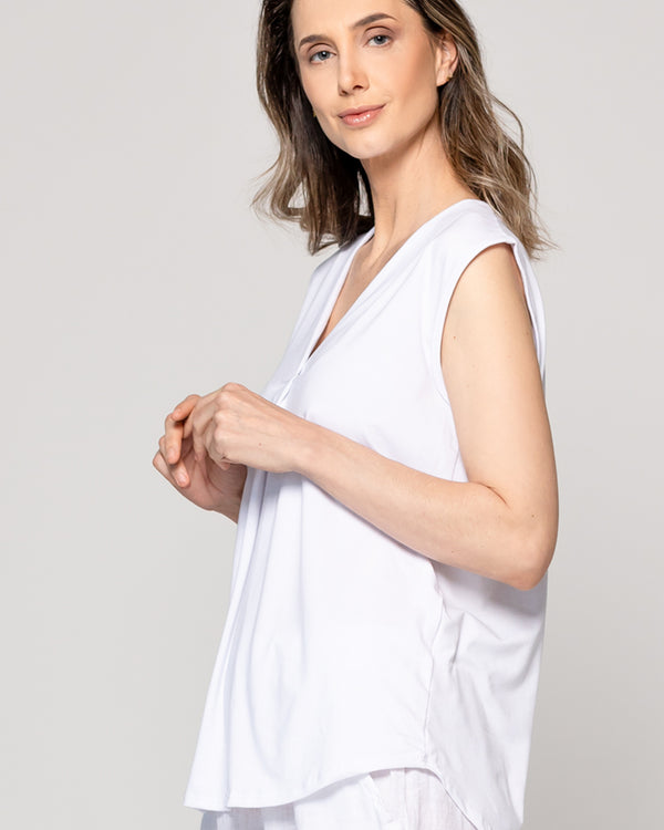 Polera Mujer Básica Olga Escote V Sin Mangas Blanca Lineatre