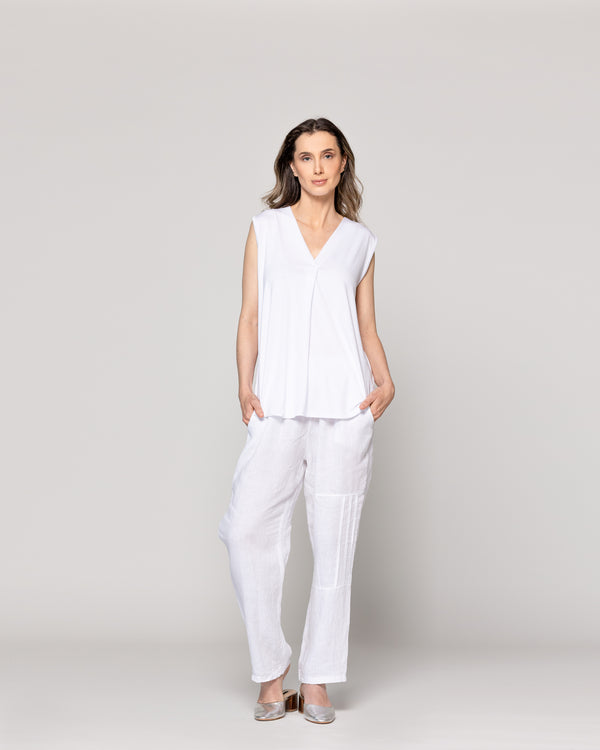 Polera Mujer Básica Olga Escote V Sin Mangas Blanca Lineatre