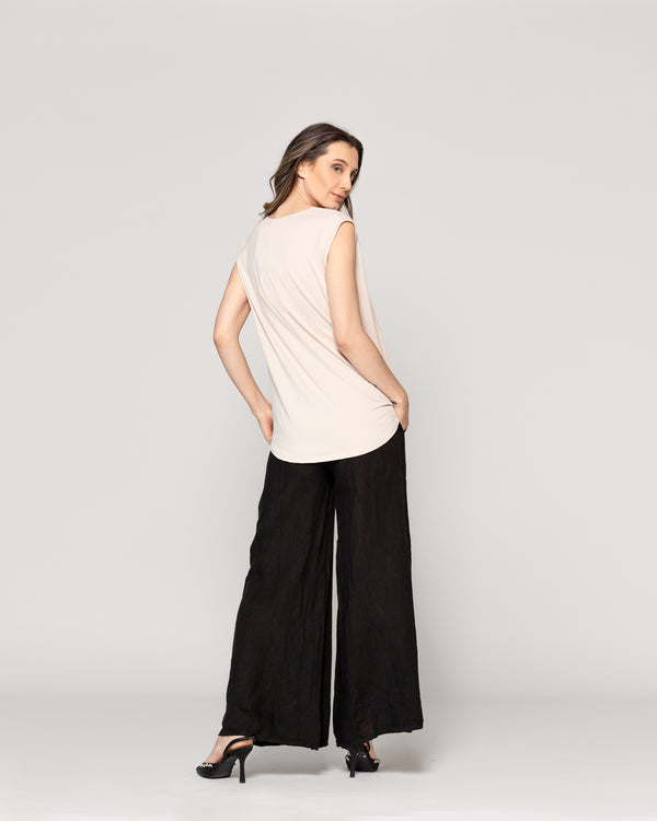 Polera Mujer Básica Olga Escote V Sin Mangas Beige Lineatre