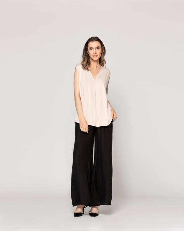 Polera Mujer Básica Olga Escote V Sin Mangas Beige Lineatre