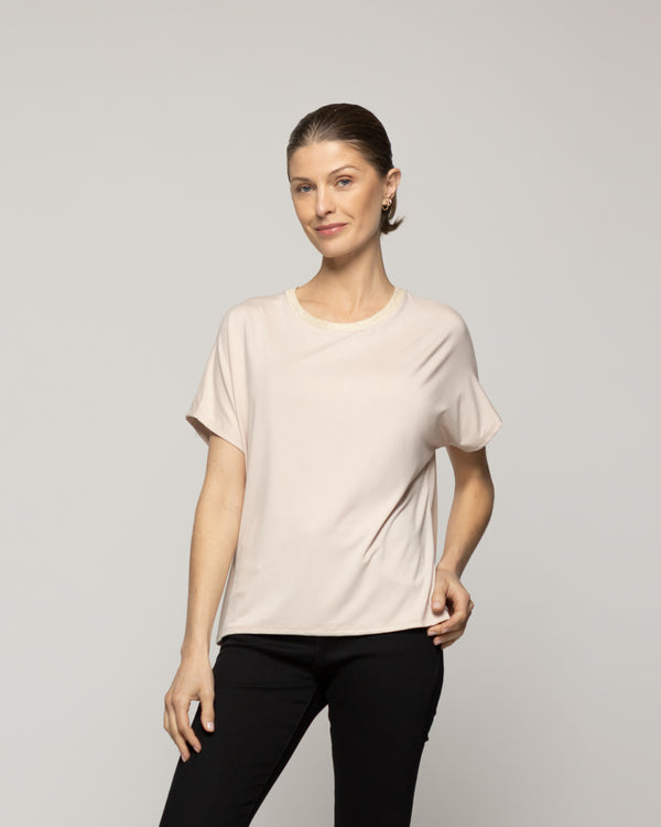 Polera Mujer Ottavia Cuello Redondo Brillante Beige Lineatre