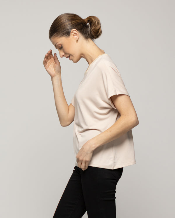 Polera Mujer Ottavia Cuello Redondo Brillante Beige Lineatre