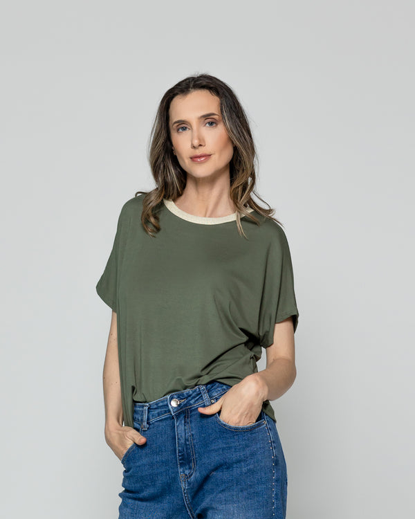 Polera Mujer Ottavia Cuello Redondo Brillante Café Kaki Lineatre