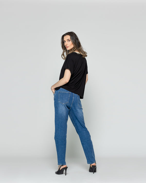 Polera Mujer Ottavia Cuello Redondo Brillante Negra Lineatre