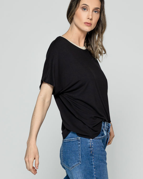 Polera Mujer Ottavia Cuello Redondo Brillante Negra Lineatre