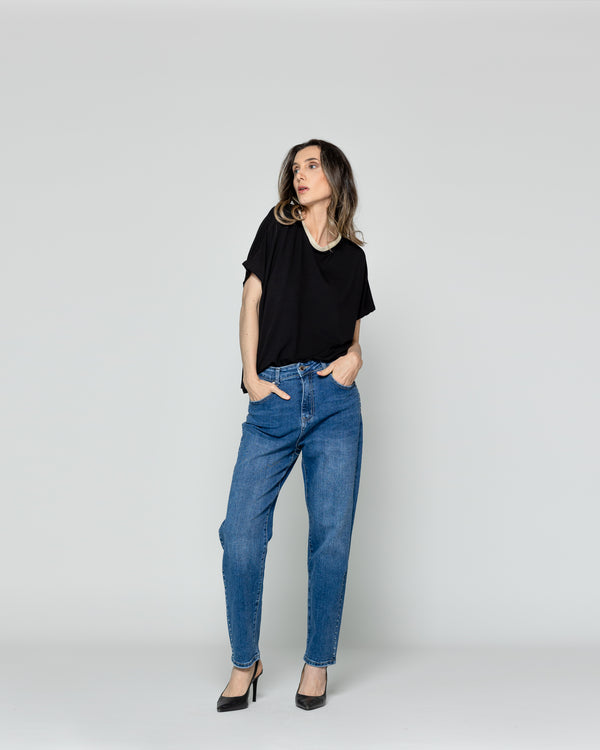 Polera Mujer Ottavia Cuello Redondo Brillante Negra Lineatre