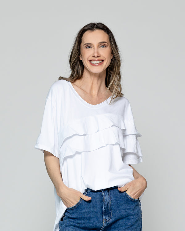Polera Mujer Odessa Con Volantes Blanca Lineatre