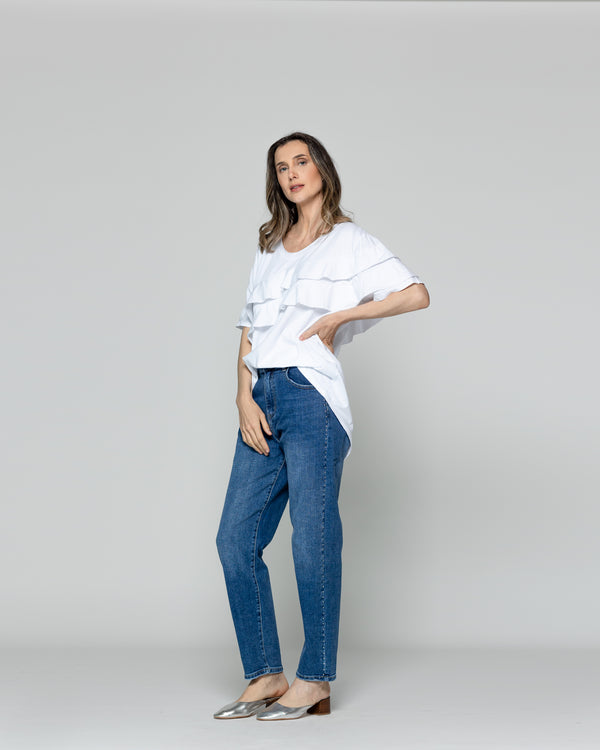 Polera Mujer Odessa Con Volantes Blanca Lineatre
