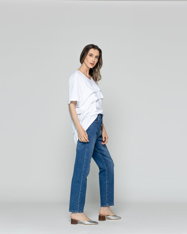 Polera Mujer Odessa Con Volantes Blanca Lineatre