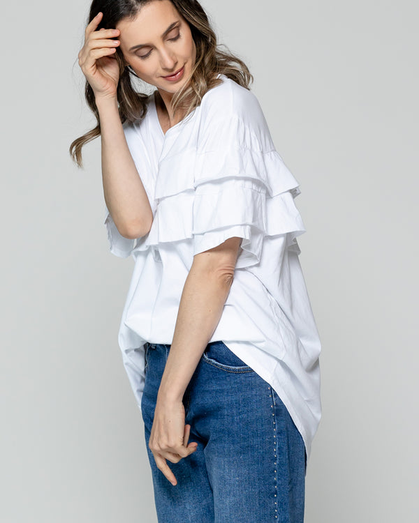 Polera Mujer Odessa Con Volantes Blanca Lineatre