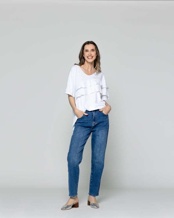 Polera Mujer Odessa Con Volantes Blanca Lineatre
