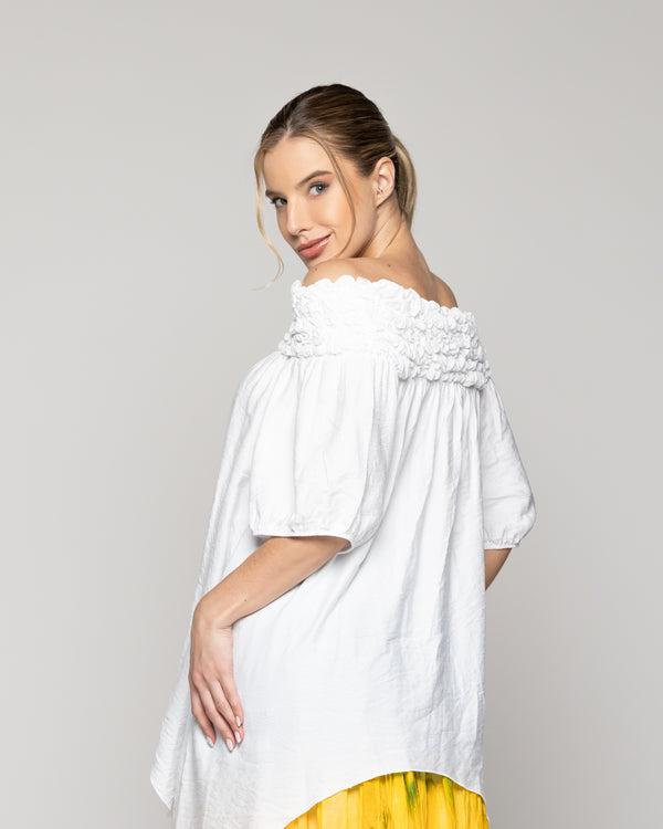 Polera Mujer Olivia Cuello Fruncido Blanca Lineatre