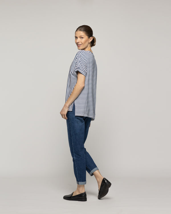 Polera Mujer Olivetta Rayas Azul Lineatre
