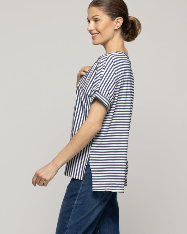 Polera Mujer Olivetta Rayas Azul Lineatre