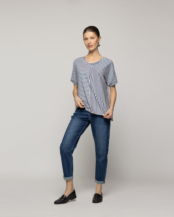 Polera Mujer Olivetta Rayas Azul Lineatre