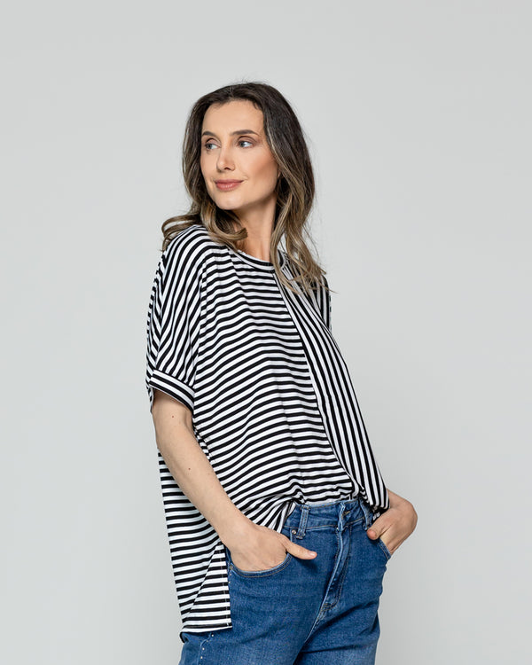 Polera Mujer Olivetta Rayas Negra Lineatre