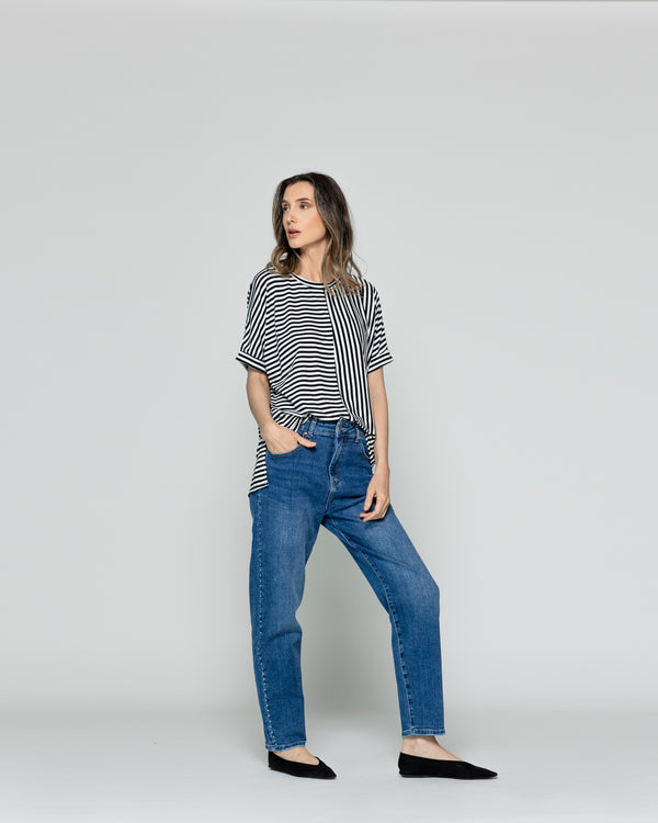 Polera Mujer Olivetta Rayas Negra Lineatre