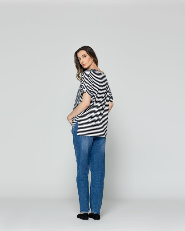 Polera Mujer Olivetta Rayas Negra Lineatre